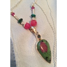 660 collier rubis zoisite, azurite, argent sterling